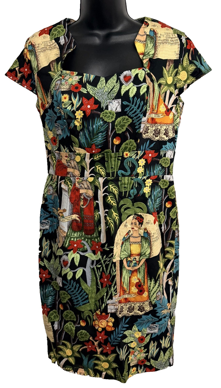 Grace Karin Frida Kahlo Portrait Dress Women’s Medium Tropical Cap Sleeve Retro
